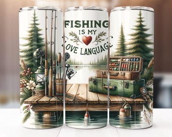 Fishing Tumbler Wrap, 20oz Skinny Tumbler Digital Download PNG, Fishing Sublimation Design For Women