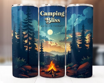 Camping Sublimation Design, 20oz Skinny Tumbler Digital Download PNG, Camping Tumbler Wrap, Camp Life