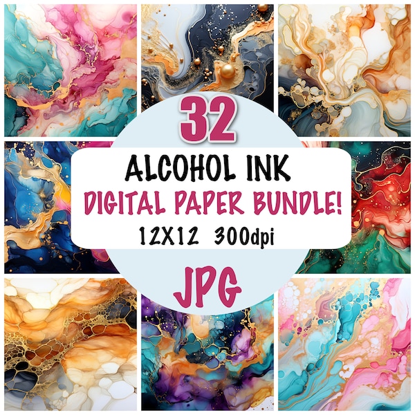 Alcohol Ink Digital Paper Bundle 32 papers, Alcohol Ink Clip Art, Alcohol Ink JPG, Alcohol Inks digital paper 300 DPI