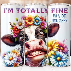 Funny Cow Sublimation Design, 20oz Skinny Tumbler Digital Download PNG, Funny Cow Tumbler Wrap