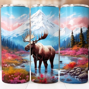 Alaska Moose Sublimation Design, 20oz Skinny Tumbler Digital Download PNG, Moose Tumbler Wrap