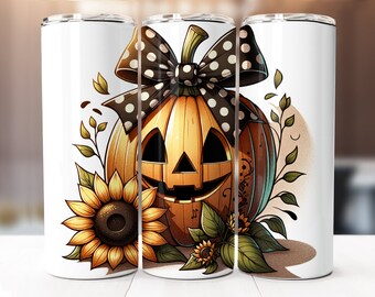 Halloween Pumpkin Tumbler Wrap, 20oz Skinny Tumbler Digital Download PNG, Halloween Sublimation Design