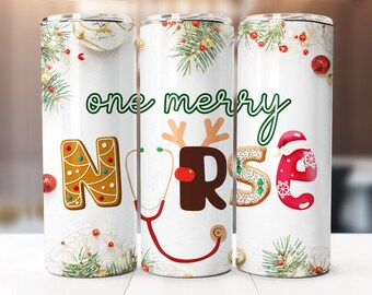 Christmas Nurse Sublimation Design, 20oz Skinny Tumbler Digital Download PNG, Nurse Tumbler Wrap