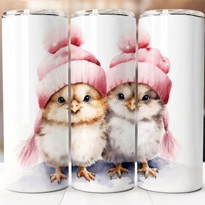 Cute Winter Chicks Sublimation Design, 20oz Skinny Tumbler Digital Download PNG, Tumbler Wrap