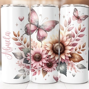 Abuela Tumbler Wrap, 20oz Skinny Tumbler Digital Download PNG, Floral Butterfly Grandma Abuela Sublimation Design