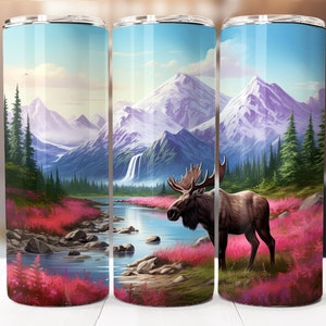 Alaska Moose Sublimation Design, 20oz Skinny Tumbler Digital Download PNG, Moose Tumbler Wrap