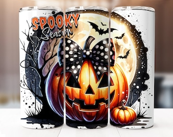 Halloween Tumbler Wrap, 20oz Skinny Tumbler Digital Download PNG, Halloween Pumpkin Spooky Season Sublimation Design