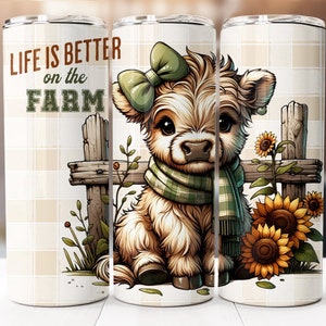 Highland Cow Farm Sublimationsdesign, 20 Unzen Skinny Tumbler Digitaler Download PNG, Farm Tumbler Wrap, Highland Cow Tumbler Wrap