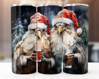 Christmas Chickens and Beer Sublimation Design, 20oz Skinny Tumbler Digital Download PNG, Christmas Tumbler Wrap