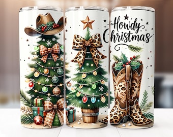 Seamless Country Western Christmas Tumbler Wrap, 20oz Skinny Tumbler Digital Download PNG, Western Christmas Sublimation Design