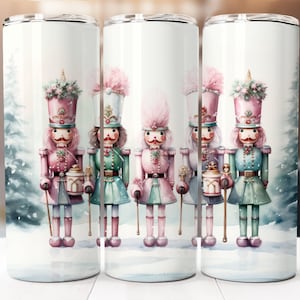 Vert pastel et rose Noël casse-noisette sublimation design, gobelet skinny 20 oz en téléchargement numérique PNG, emballage de verre