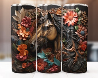 Western Tumbler Wrap, Tooled Leather Horse Sublimation Design Digital Download PNG