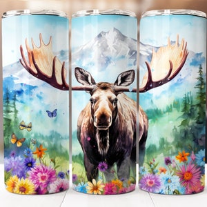 Alaska Moose Sublimation Design, 20oz Skinny Tumbler Digital Download PNG, Moose Tumbler Wrap