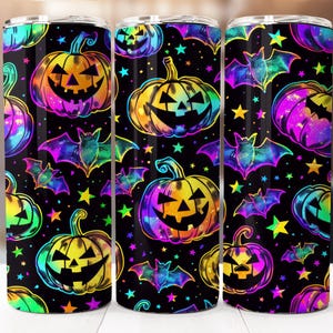 Halloween-Kürbis und Fledermäuse Sublimationsdesign, 20 Unzen Skinny Tumbler Digitaler Download PNG, Halloween Tumbler Wrap