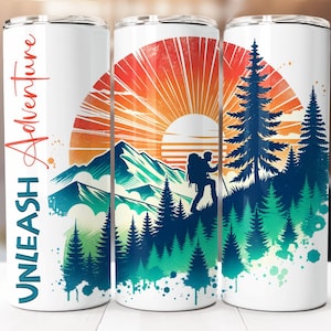 Hiking Sublimation Design, 20oz Skinny Tumbler Digital Download PNG, Hiking Tumbler Wrap