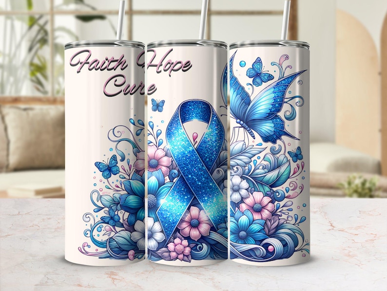Colorectal Cancer Blue Awareness Ribbon Tumbler Wrap, 20oz Skinny ...