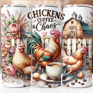 Emballage de gobelet de poulet sans couture, 20 oz gobelet maigre en téléchargement numérique PNG, conception de sublimation de poulet drôle