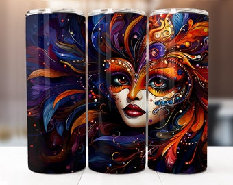 Mardi Gras Sublimation Design, 20oz Skinny Tumbler Digital Download PNG, Tumbler Wrap