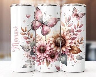 Mamaw Tumbler Wrap, 20oz Skinny Tumbler Digital Download PNG, Floral Butterfly Grandma Mamaw Sublimation Design