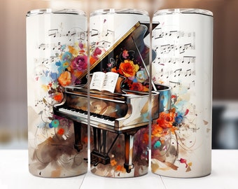 Grand Piano Sublimation Design, 20oz Skinny Tumbler Digital Download PNG, Tumbler Wrap