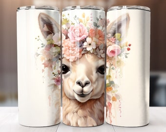 Llama Sublimation Design, 20oz Skinny Tumbler Digital Download, Tumbler Wrap PNG, Watercolor Llama