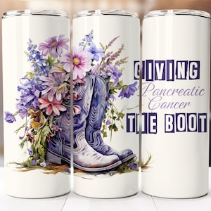 Giving Pancreatic Cancer the Boot Sublimation Design, 20oz Skinny Tumbler Digital Download PNG, Seamless Tumbler Wrap