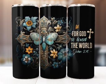 Bible Verse Sublimation Design, 20oz Skinny Tumbler Digital Download PNG, Christian Tumbler Wrap