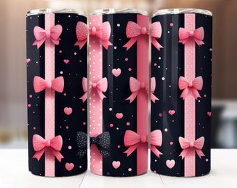 Seamless Coquette Bows Tumbler Wrap, 20oz Skinny Tumbler Digital Download PNG, Coquette Bow Sublimation Design, Pink Tumbler