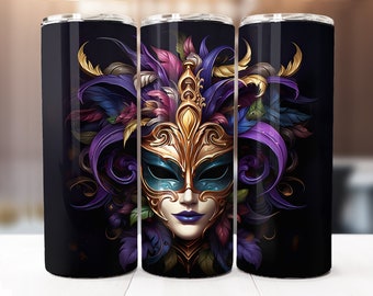 Mardi Gras Sublimation Design, 20oz Skinny Tumbler Digital Download PNG, Tumbler Wrap