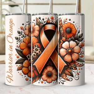 Orange Awareness Ribbon Leukemia Tumbler Wrap, MS Sublimation Design, Multiple Sclerosis Wrap, 20oz Skinny Tumbler Digital Download PNG