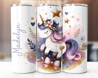 Gobelet Isotherme Personnalisé Licorne Avec Décalcomanie Nom - Acier Inoxydable, Choix De Couleurs