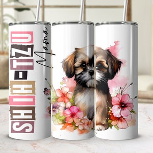 Shih Tzu Sublimation Design, 20oz Skinny Tumbler Digital Download PNG ...