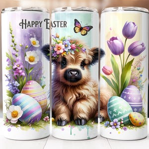 Easter Highland Cow Tumbler Wrap, 20oz Skinny Tumbler Digital Download Png, Easter Highland Cow Sublimation Design