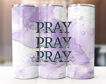 Design a sublimazione cristiana, tumbler magro da 20 once Download digitale PNG, Pray on It Tumbler Wrap