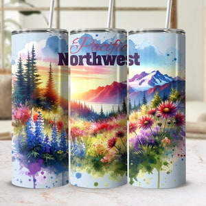 太平洋北西部昇華デザイン、20 オンス スキニー タンブラー デジタル ダウンロード PNG、PNW ワシントン オレゴン タンブラー ラップ