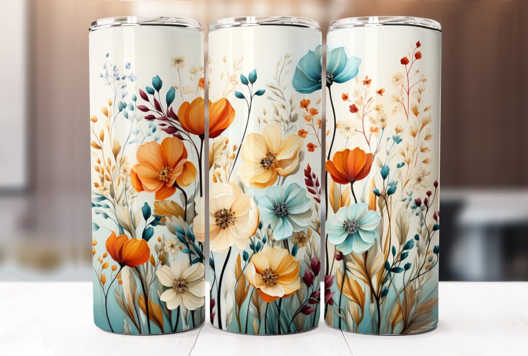 Boho Wildflowers Sublimation Design, 20 Oz Skinny Tumbler Digital ...