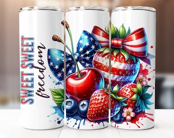 Sublimeringsdesign för frihet och självständighetsdagen, 20oz smal tumbler digital nedladdning PNG, 4 juli frihet tumbler wrap
