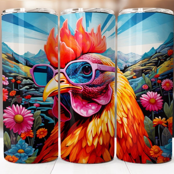 Design drôle de sublimation de poulet, verre maigre 20 oz en téléchargement numérique PNG, papier peint pour verre