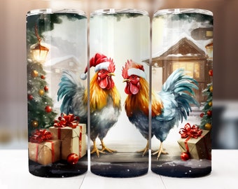 Conception de sublimation de poulet de Noël, 20oz Skinny Tumbler Téléchargement numérique PNG, Tumbler Wrap