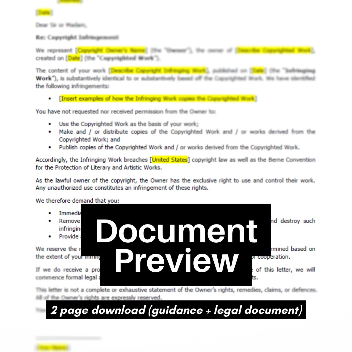 DMCA Takedown Letter Template | Copyright Violation Notice | Attorney ...