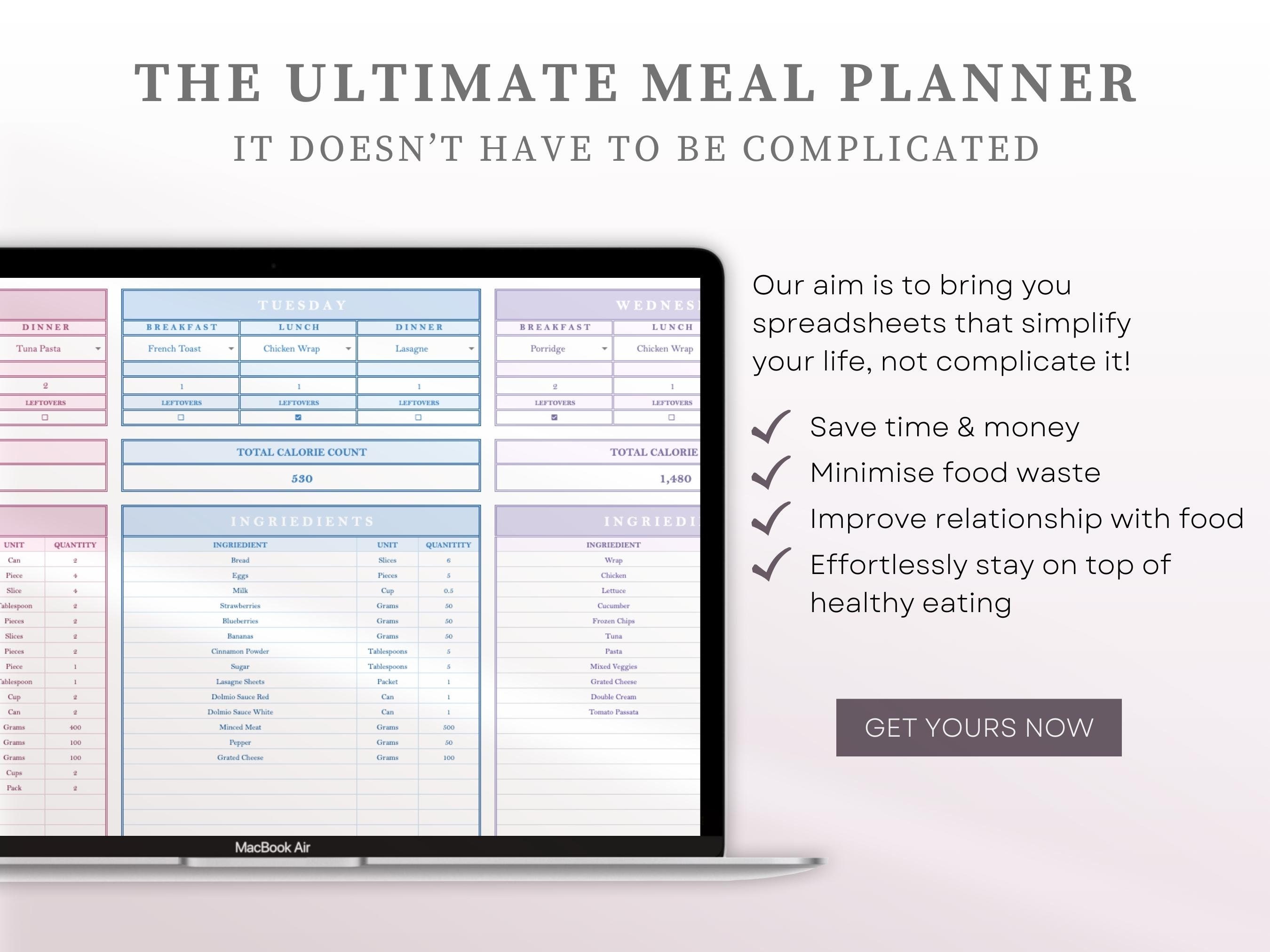 Weekly Meal Planner Spreadsheet for Weight Loss Google Sheets Meal Plan ...