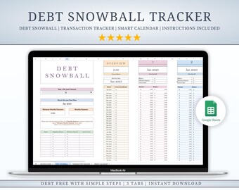 Debt Snowball Spreadsheet, Debt Payoff Template for Google Sheets, Debt Repayment, Transaction Tracker, Debt Free, Debt Snowball Calculator