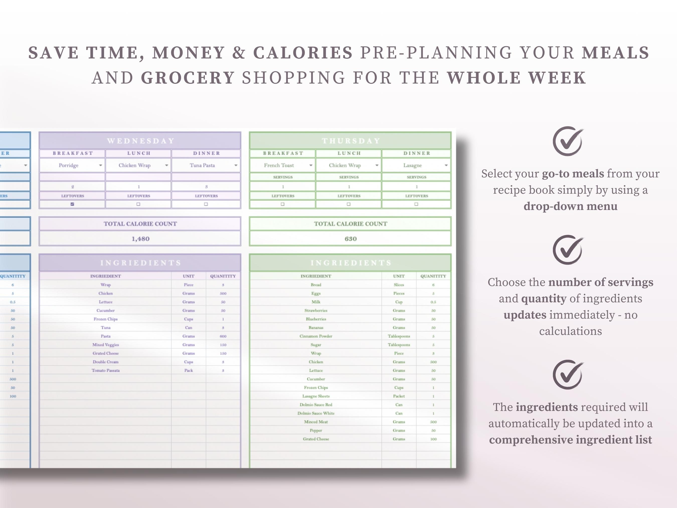 Weekly Meal Planner Spreadsheet for Weight Loss Google Sheets Meal Plan ...