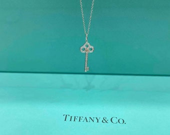 TIFFANY & CO Fleur De Lis Key Diamond Pendant Platinum Necklace