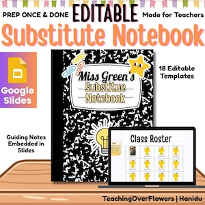 Editable Substitute Notebook, Sub Binder, Printable Substitute Template, Digital Sub Plans, While You Where Away, Cute Composition Style