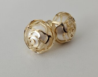 Gold Filled Pearl Flower Stud Earrings, Love Knot Design