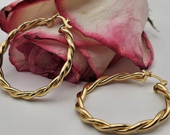 Gold Braided Hoop Earrings | Chain Hoops Earrings Brazilian Goldfilled