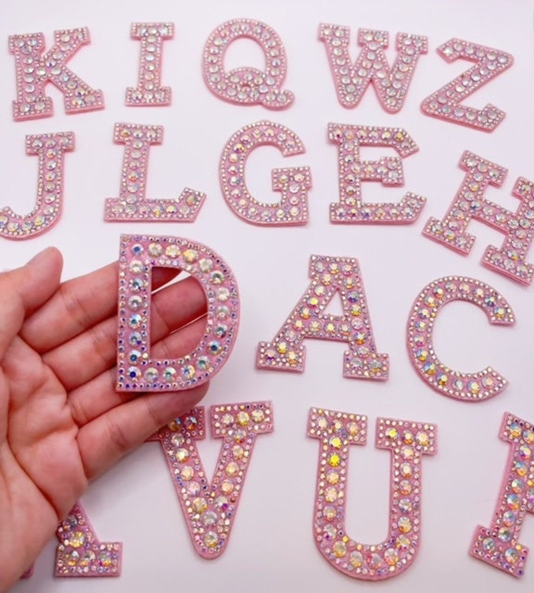 Diy Rhinestone Letters 5.5cm Tall Iron on Pink Base Rhinestone Letters, Fast Shipping From USA ...