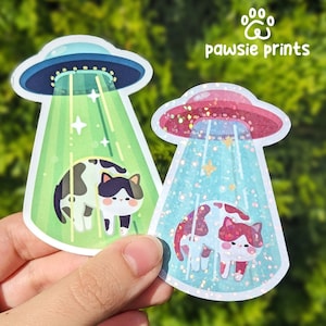 Mini Moo UFO Abduction Cat Vinyl Sticker