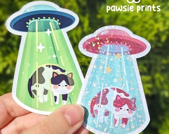 Mini Moo UFO Abduction Cat Vinyl Sticker